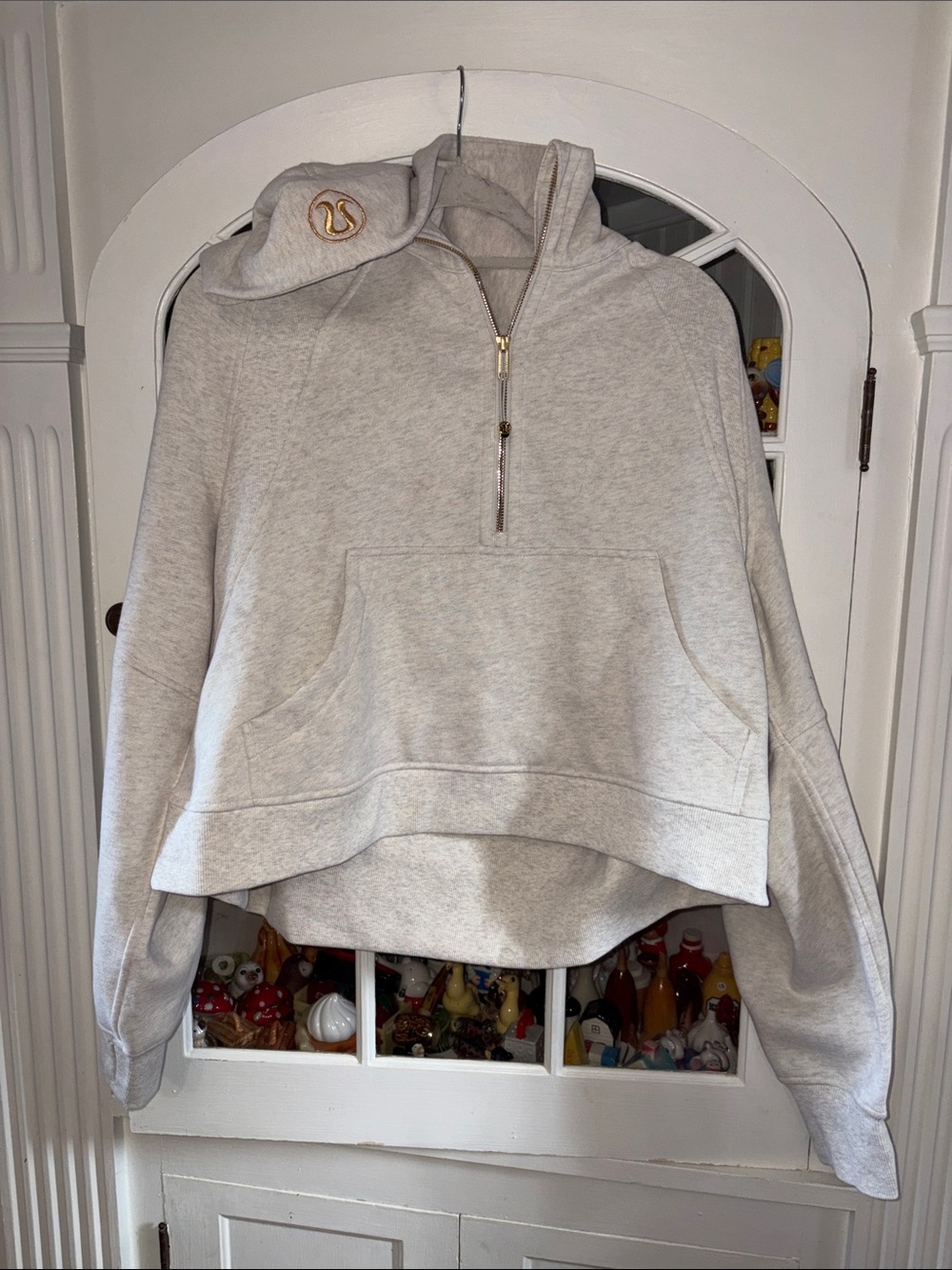 NWT lululemon athletica Oatmeal Heather Half-Zip Scuba with Gold Trim xl/xxl